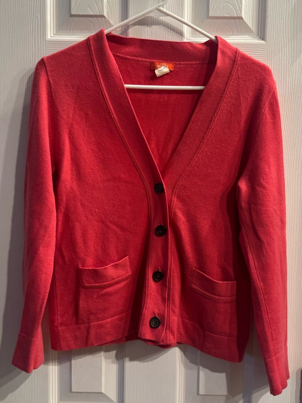 J. Crew Coral Cashmere Button-Front V-Neck Cardigan